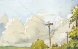 Sam Sargent, Telephone and Electric Wires in The Country, watercolor with gouache