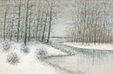 Raphael Senseman, Winter River Landscape, watercolor