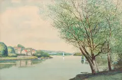 Summer Lake Landscape by Raphael Senseman, watercolor, offered Mar 2020
