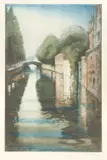 Group of 3 colored prints showing riverside buildings and architecture, each signed in red by William A. Sherwood, pencil lower right and also with the artist's triangular blindstamp, two of them, offered Mar 2020