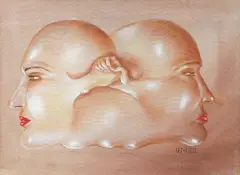 Surrealist, Untitled, oil on canvas signed omar