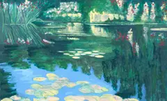 Title: Giverny, Lily Pond Diptych, Medium: Handcolored lithographs, Dimensions: 21.75 x 35.25 inches each side Edition: 46/95 Signature: by Diane Burko, pencil, offered Mar 2020