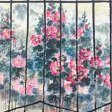 Hollyhock by Professor Jin-Yong Feng, circa 1985, watercolor and gouache hanging screen, offered Mar 2020
