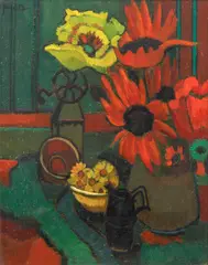 Selma Goldwitz, Still Life with Daisies and Other Flowers, oil on Masonite panel