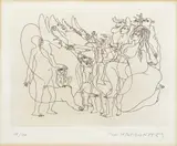 Visions Extraordinaires V by Josep Pla-Narbona, etching with nude figures and animals, 1969, offered Mar 2020
