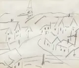 Villagescape by Alice Schille, graphite on paper, offered Mar 2020