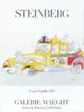 Saul Steinberg, Taxi poster for show in Paris, 1977, color, lithograph with red, blue, silver and gold