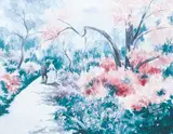 Couple Walking in the Park by Jamie Swindall, 1992, watercolor on paper, offered Mar 2020