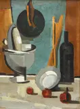 Still Life with Wine Bottle and Fruit by Joni Vidal, 1956, oil on canvas, offered Mar 2020