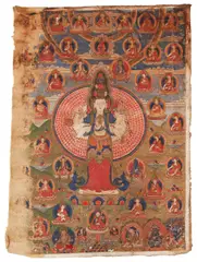 Thangka, Tibet, 18th or by Bodhisattva Avalokiteshvara Ekadasamukha, gouache on cotton, offered Mar 2020