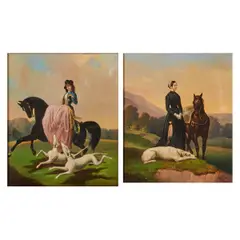 Alfred de Dreux, two, oils on canvases, (i) Woman Standing with Horse and Greyhound