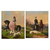 Alfred de Dreux, two, oils on canvases, (i) Woman Standing with Horse and Greyhound
