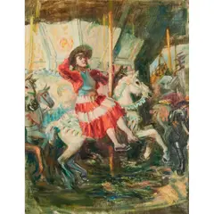 Paul Clemens, Girl on Carousel, oil on canvas, [approximate dimensions - canvas: 18" H x 14 1/8" W]