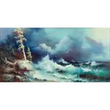 Eugene Garin, Waves Crashing by the Shore, oil on canvas, [approximate dimensions - canvas: 24 h x 48 w inches]