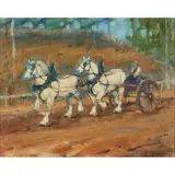 Don Ealy, Horses and Cart, oil on canvas, [approximate dimensions - canvas: 16" H x 20" W]