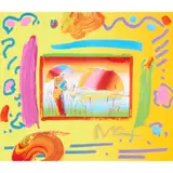 Peter Max, Rainbow Umbrella Man, acrylic on color print on paper, [approximate dimensions -
