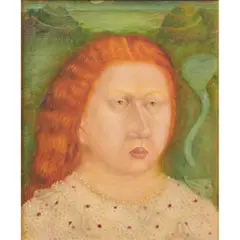 Helen Flockhart, Portrait with Moths, 1995, oil on canvas board, [approximate dimensions -