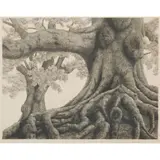 Tanaka Ryohei, Tree with Roots, 1974, etching, [approximate dimensions -