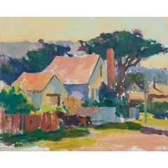 Charles J. Movalli, Neighbor Scene, oil on canvas board, [approximate dimensions - board: 16" H x 20" W]