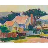Charles J. Movalli, Neighbor Scene, oil on canvas board, [approximate dimensions - board: 16" H x 20" W]