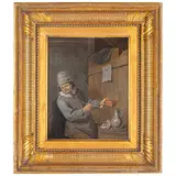 Adriaen van Ostade, Interno di osteria con uomo che fuma la pipa, oil on panel