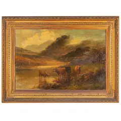 Alfred de Breanski, Greenwich, 1852 - 1928 / Paesaggio fluviale con animali al pascolo / Firmato Alfred De Breansky e datato 1892 in basso a destra, oil on canvas