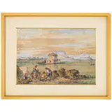Consalvo Carelli, Napoli, 1818 - 1910 / Baia napoletana con viandanti / Firmato Consalvo Carelli in basso a destra, watercolour on paper