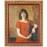 José Frappa, Saint Etienne, 1854 - Parigi, 1904 / Donna in abito rosso / Firmato J Frappa in basso a destra, oil on canvas