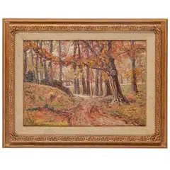 Carlo Aimetti, Bisuschio, 1901 - 1980 / Querce in autunno / Firmato Carlo Aimetti e datato 954 in basso a sinistra, oil on compensato