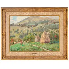 Carlo Aimetti, Bisuschio, 1901 - 1980 / Pagliai in Valle Intelvi / Firmato Carlo Aimetti e datato 961 in basso a sinistra, oil on compensato
