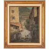 Giorgio Marcon, Milano, 1924 / Paesaggio con ponte e case / Firmato G Marcon in basso a destra, oil on compensato