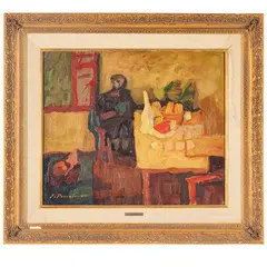 Biella, 1931 - 2007 / Donna in cucina / Firmato E Pozzato e datato 65 in basso a sinistra by Epifanio Pozzato, oil on canvas, offered Feb 2025