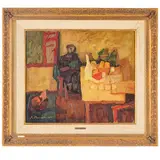 Biella, 1931 - 2007 / Donna in cucina / Firmato E Pozzato e datato 65 in basso a sinistra by Epifanio Pozzato, oil on canvas, offered Feb 2025