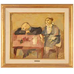 Biella, 1931 - 2007 / Coniugi a un tavolo / Firmato E Pozzato e datato 64 in basso a destra by Epifanio Pozzato, oil on canvas, offered Feb 2025
