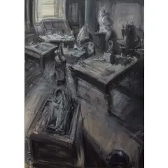 Alessandro Papetti, Milano 1958 / Atelier, 1993, mixed media on cardboard applicato on canvas