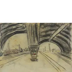 Rovigo 1887 - Peyloubere 1969 / Stazione Milano by Mario Cavaglieri, mixed media on paper, offered Mar 2025
