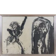 Serge Vandercam, Copenhagen 1924 - Wavre 2005 / L'omme de tullund, mixed media on paper applicata on canvas