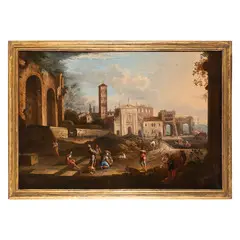 Adriaen van Diest, Capriccio romano con figure / Monogrammato e datato in basso a sinistra: AD 1692, oil on canvas