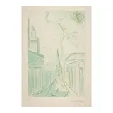 View of Wall Street (Field 72-2) by Salvador Dalí, 1972, Etching in green ink on Arches paper, sold Nov 2025