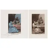Desferruginosamente, from Les Caprices de Goya; FRANCISCO GOYA Plate 13, Estan calientes, from Los Caprichos (2 works) (Field 77-3-68, Delteil 50, Harris 48) by Salvador Dalí, 1977, Heliogravure of Goya's plate 13, reworked and altered with drypoint and stencil-coloring on Rives BFK paper, sold Nov 2025
