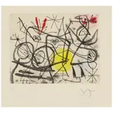 Joan Miró, Préparatifs d'oiseaux I  (Dupin 365), 1963, Aquatint in colors on Rives BFK paper