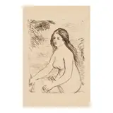 Pierre-Auguste Renoir, Femme nue assise (Delteil/Stella 12), c. 1906, Soft ground etching in sepia on cream laid paper, by Theodore Duret