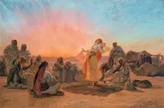 Otto Pilny, Tanz in der Wüste bei Sonnenuntergang, Öl auf Leinwand