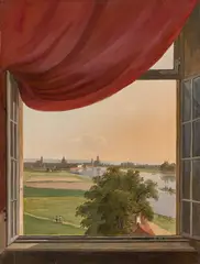 Julius Kaskel, Fensterblick auf Dresden, 1837, Öl auf Leinwand