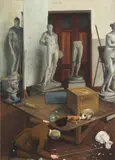 Richard Müller, Gipsbüsten im Atelier, 1926, Öl auf Leinwand