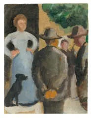 Leute auf der Straße by August Macke, 1909, Öl auf leinenstrukturiertem Karton, auf Karton aufgezogen, sold Nov 2019