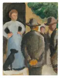 August Macke, Leute auf der Straße, 1909, Öl auf leinenstrukturiertem Karton, auf Karton aufgezogen