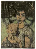 Otto Mueller, Zigeunermadonna, 1926, Farblithografie auf bräunlichem Papier, mit Grün koloriert