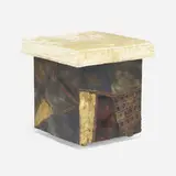 Stool, model PE 35 by Paul Evans, c. 1970, welded, gilt and enameled steel, upholstery, sold Jul 2022