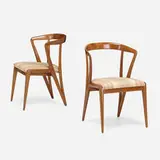 Bertha Schaefer, Chairs, pair, c. 1950, walnut, upholstery